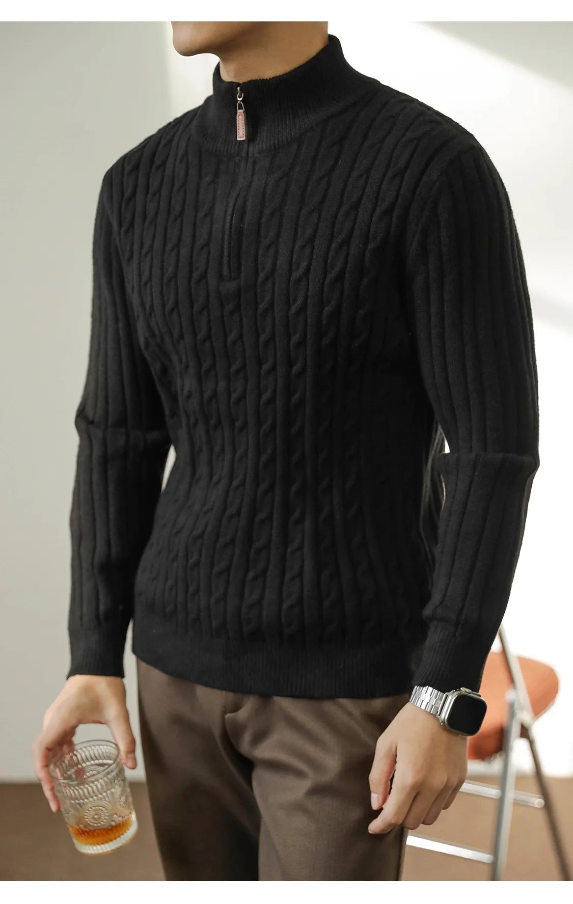 Cable Knit Sweater Winter Half-Zip