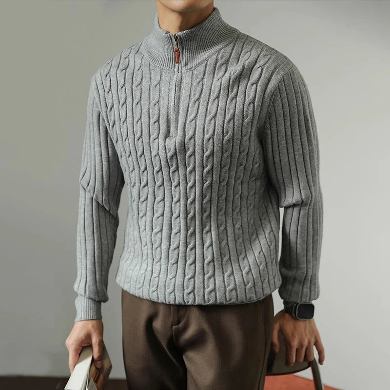 Cable Knit Sweater Winter Half-Zip