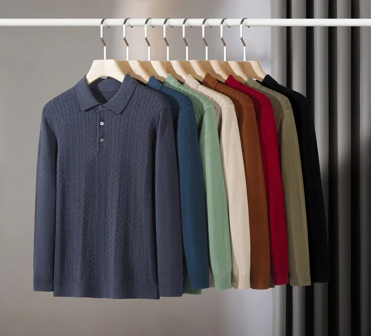 Old Money Twisted Knit Long Sleeve Polo Shirt