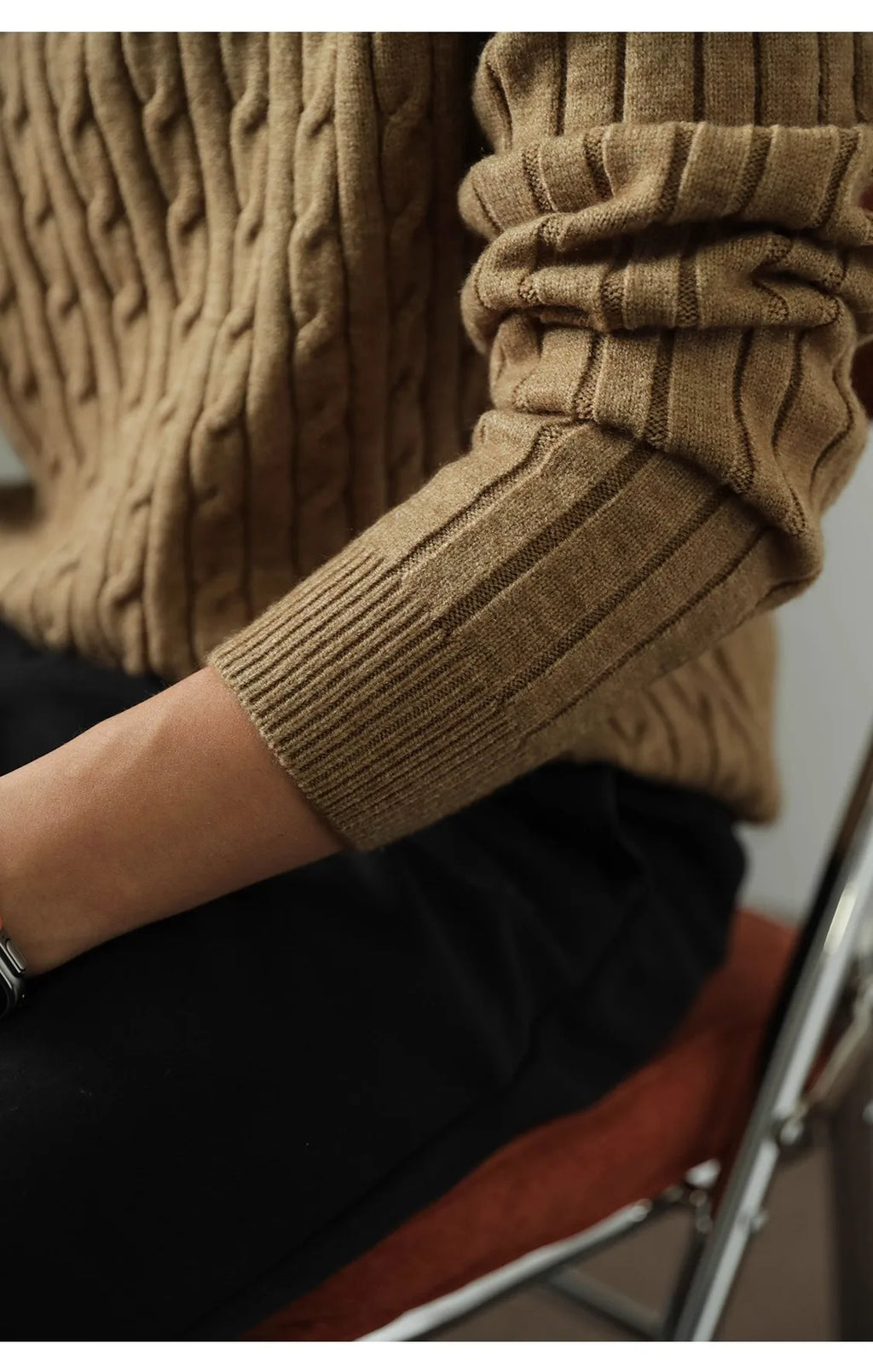 Cable Knit Sweater Winter Half-Zip