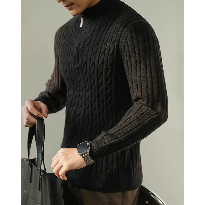 Cable Knit Sweater Winter Half-Zip