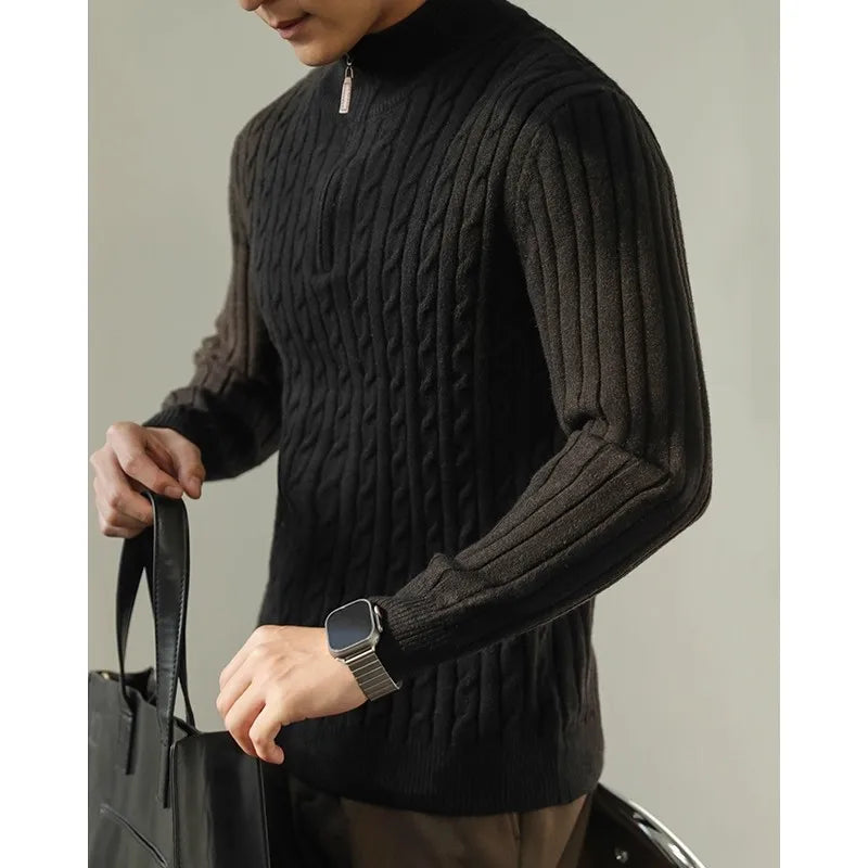 Cable Knit Sweater Winter Half-Zip