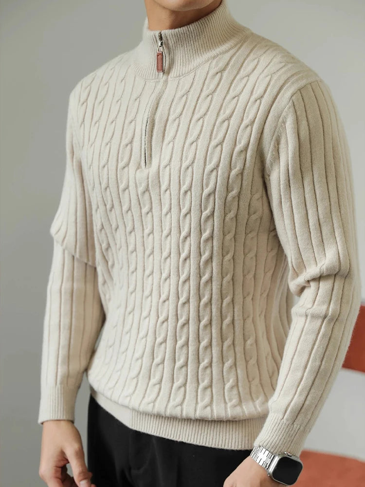 Cable Knit Sweater Winter Half-Zip