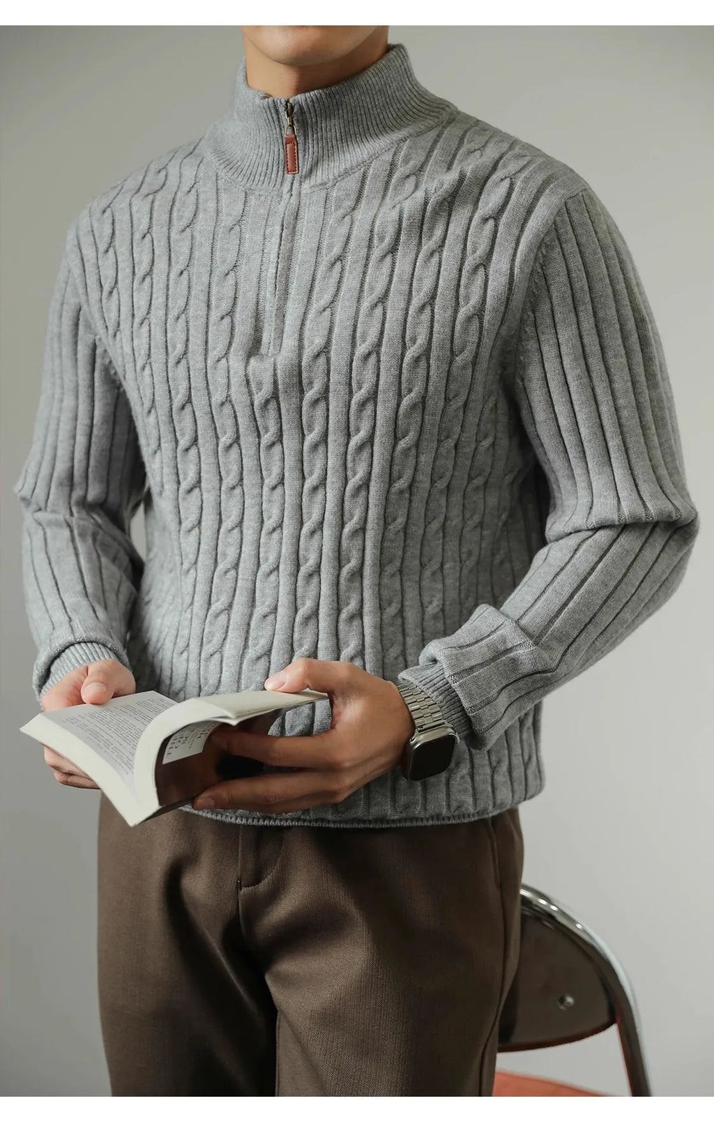 Cable Knit Sweater Winter Half-Zip