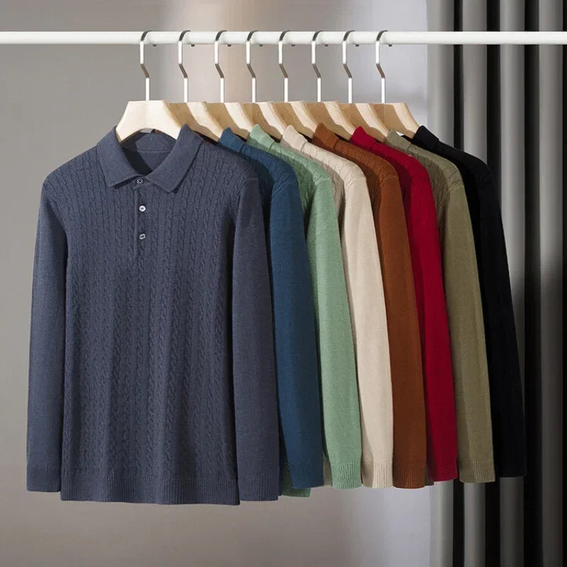 Old Money Twisted Knit Long Sleeve Polo Shirt