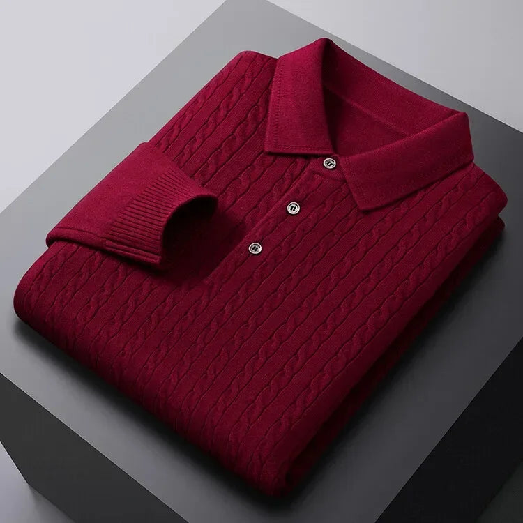 Old Money Twisted Knit Long Sleeve Polo Shirt