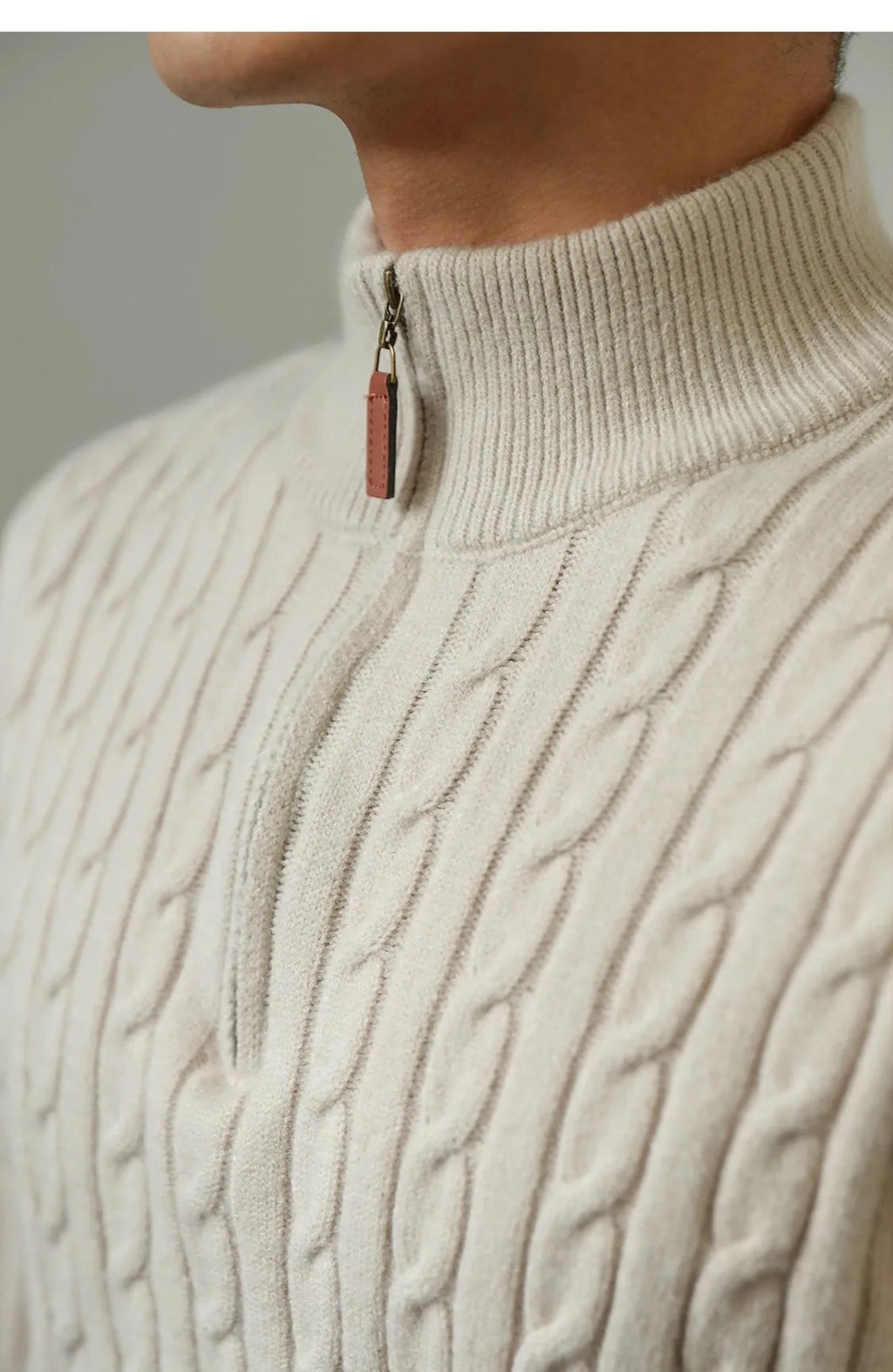 Cable Knit Sweater Winter Half-Zip