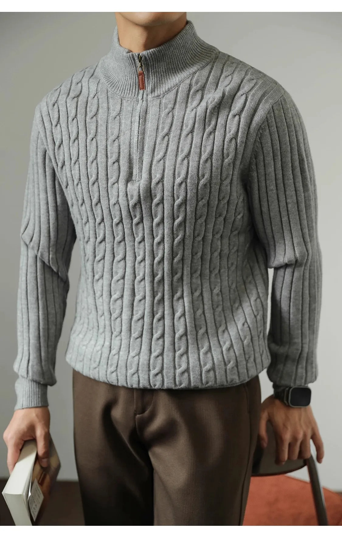 Cable Knit Sweater Winter Half-Zip