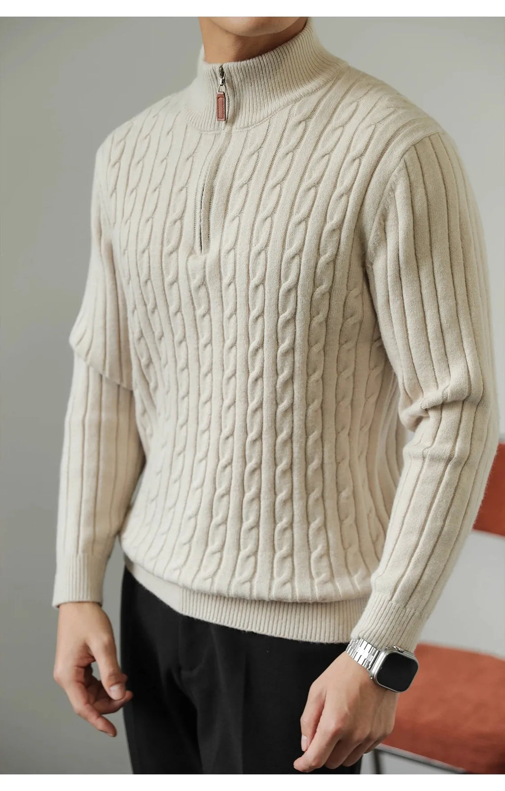 Cable Knit Sweater Winter Half-Zip