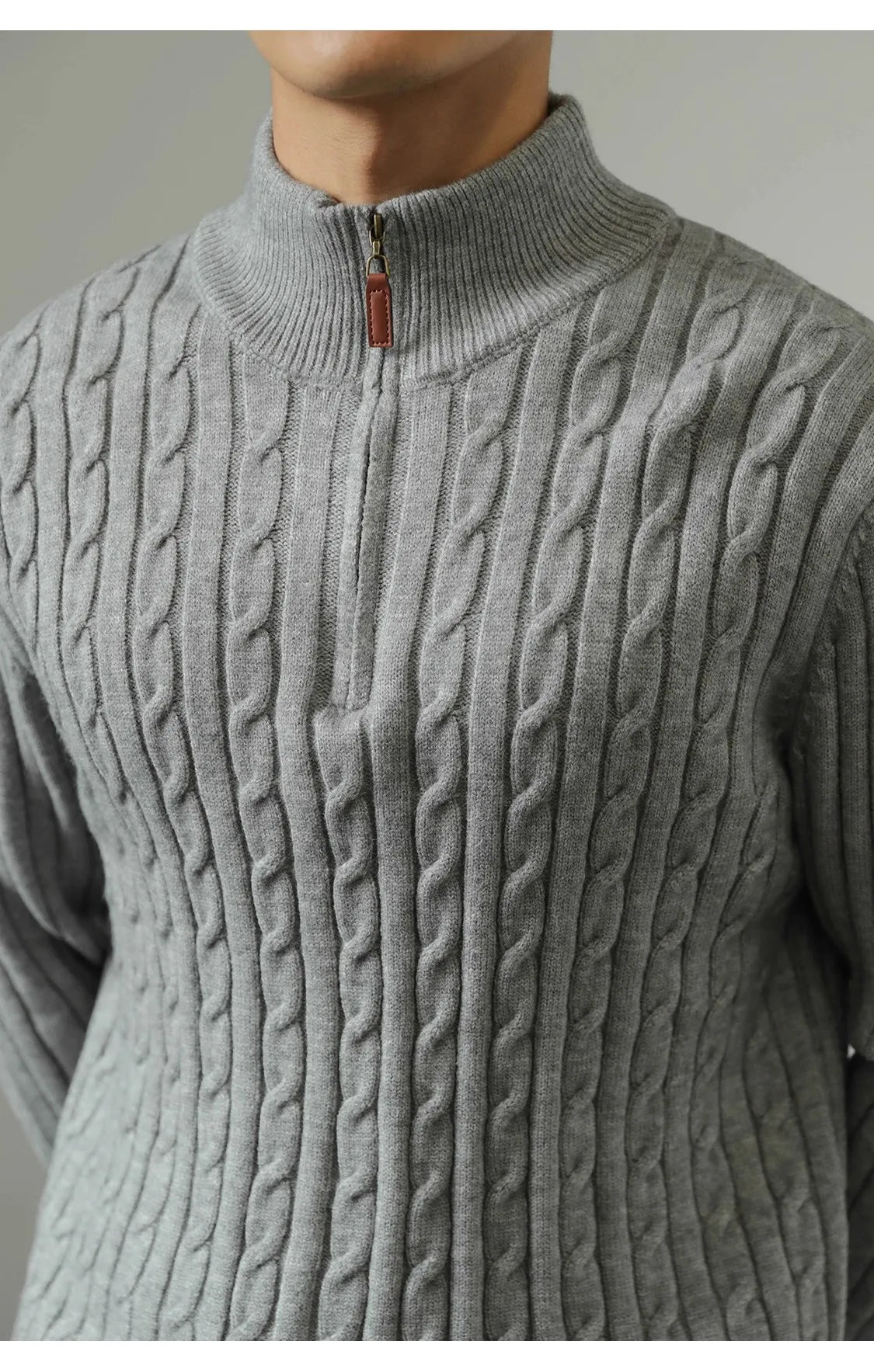 Cable Knit Sweater Winter Half-Zip