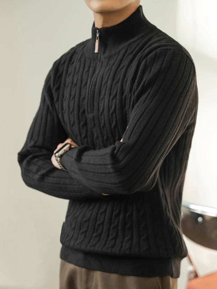 Cable Knit Sweater Winter Half-Zip