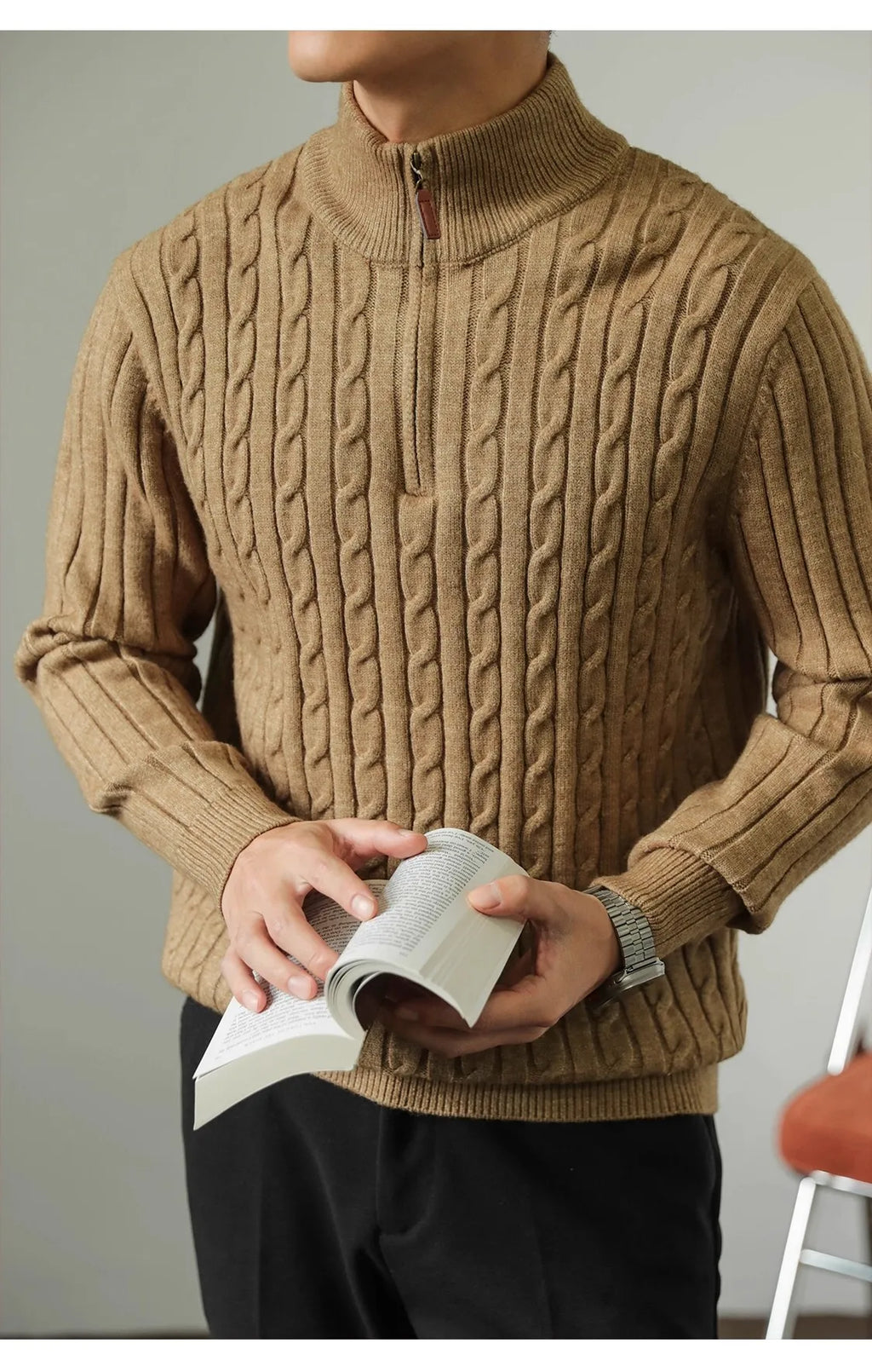 Cable Knit Sweater Winter Half-Zip