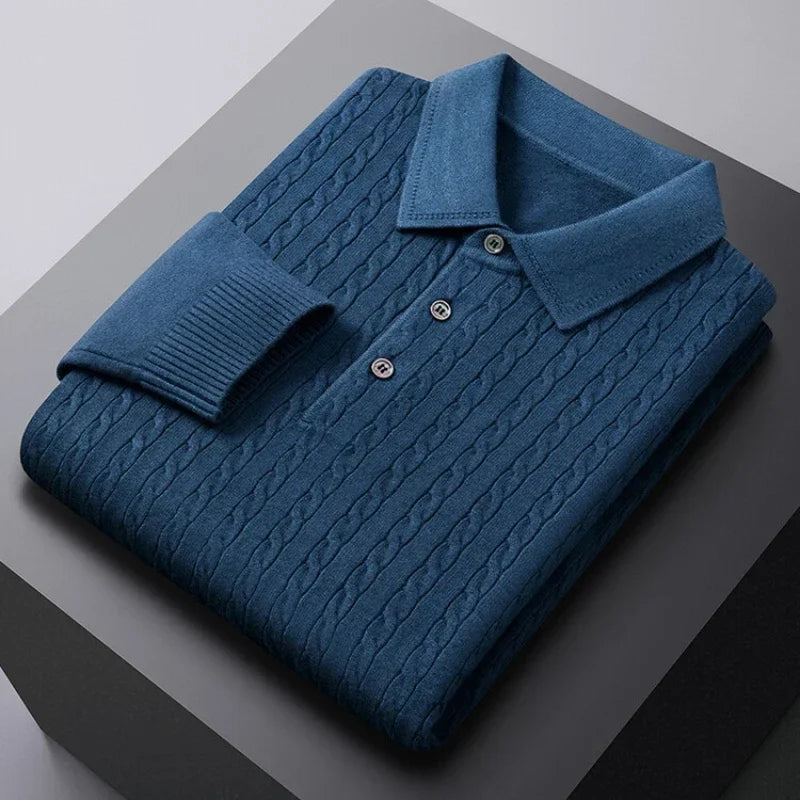 Old Money Twisted Knit Long Sleeve Polo Shirt