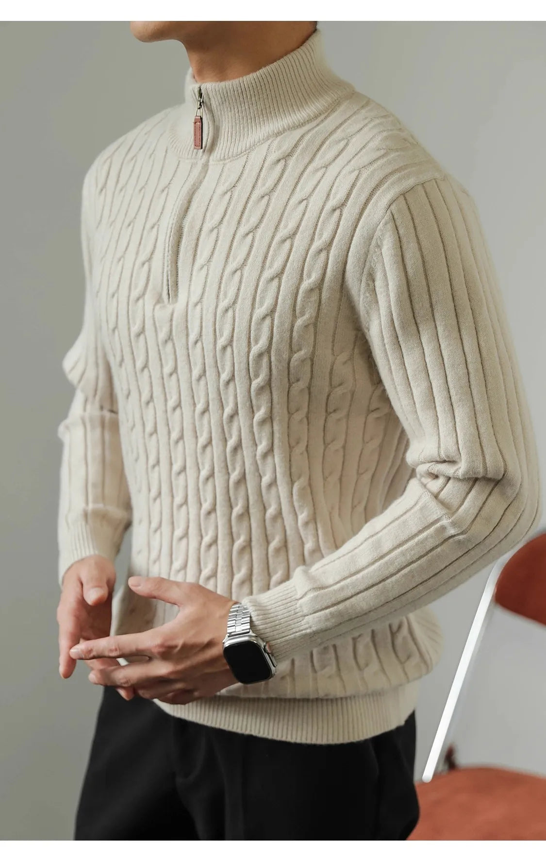 Cable Knit Sweater Winter Half-Zip