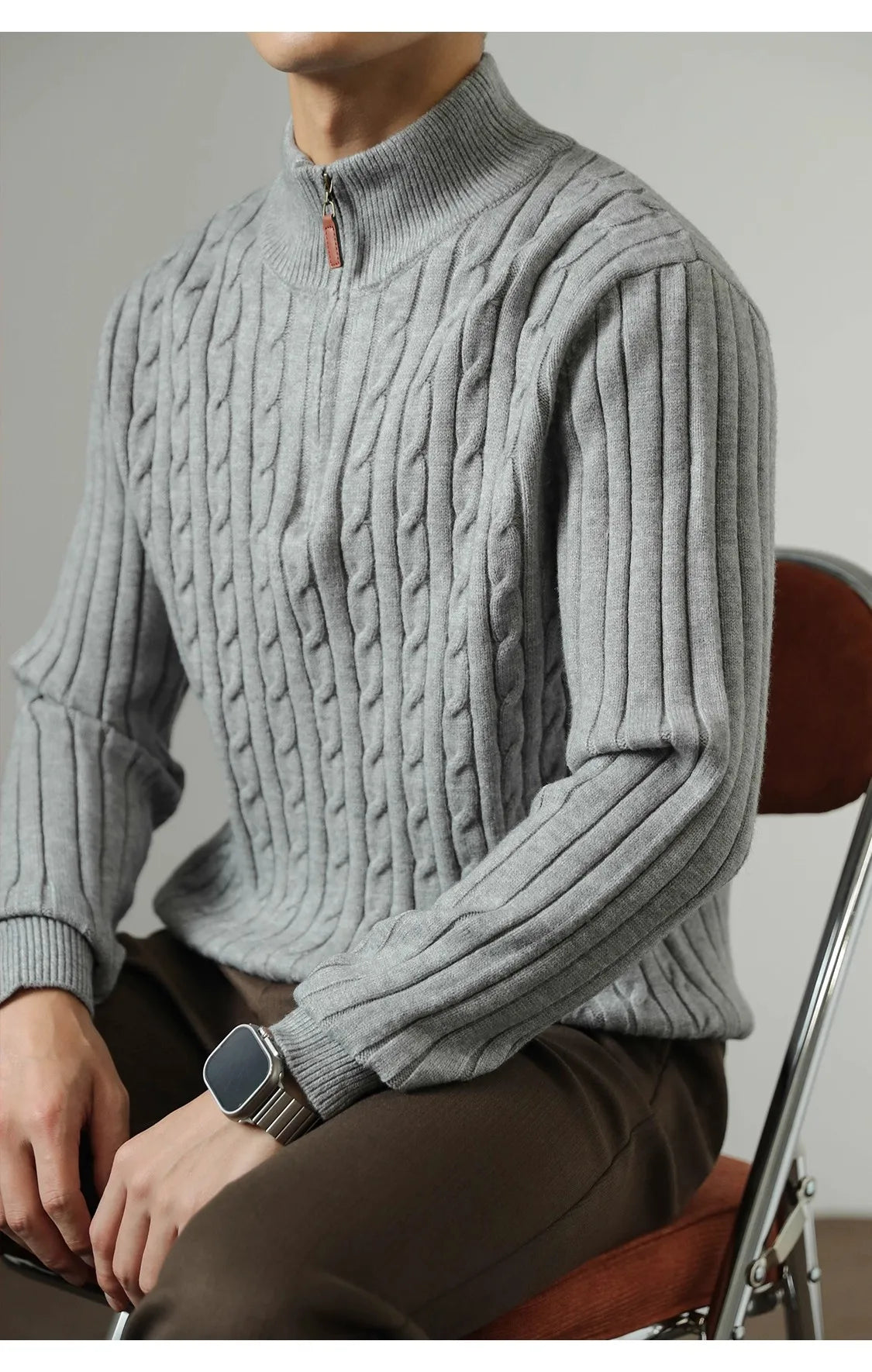 Cable Knit Sweater Winter Half-Zip