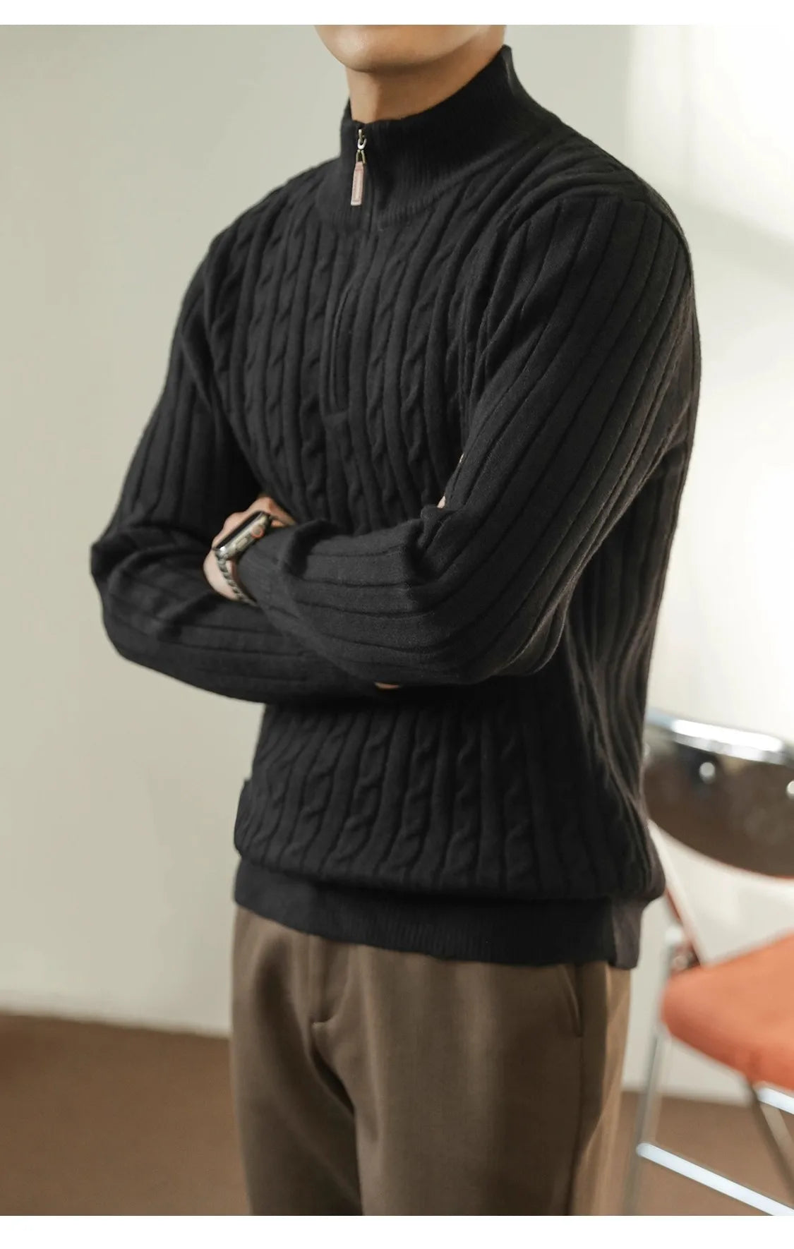 Cable Knit Sweater Winter Half-Zip