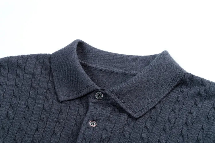 Old Money Twisted Knit Long Sleeve Polo Shirt