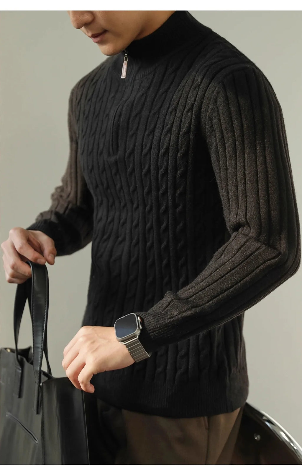 Cable Knit Sweater Winter Half-Zip