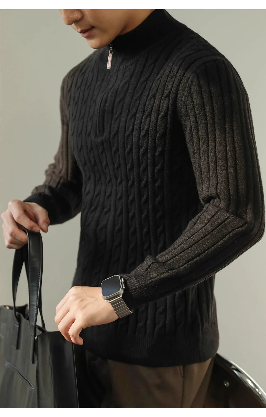 Cable Knit Sweater Winter Half-Zip