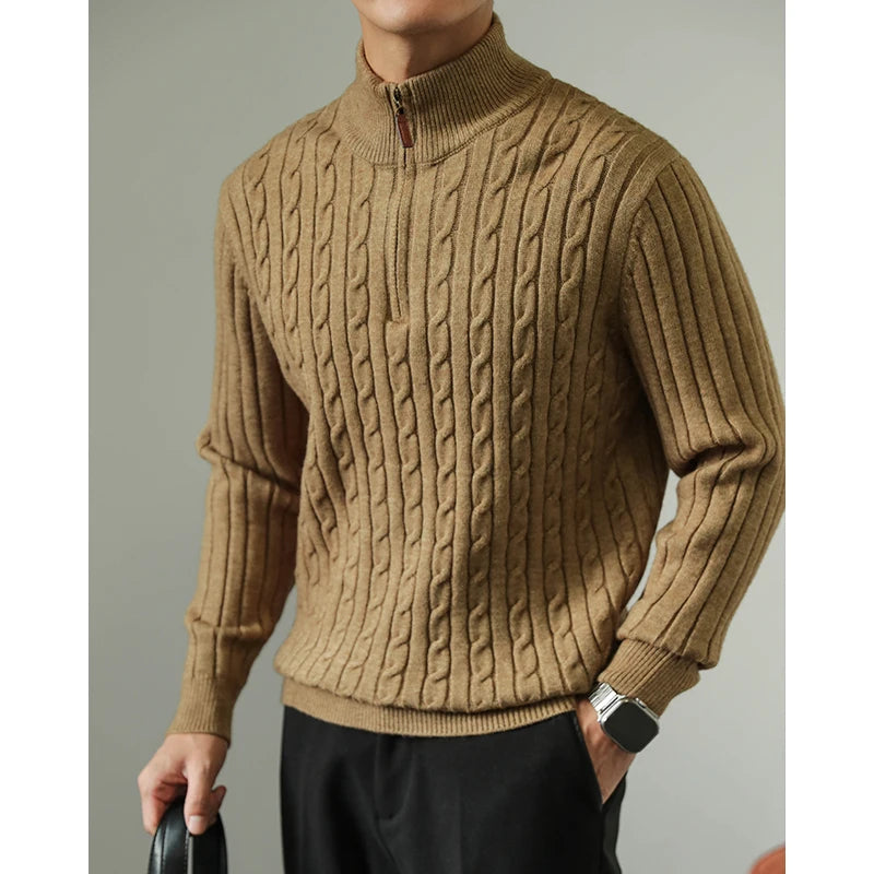 Cable Knit Sweater Winter Half-Zip