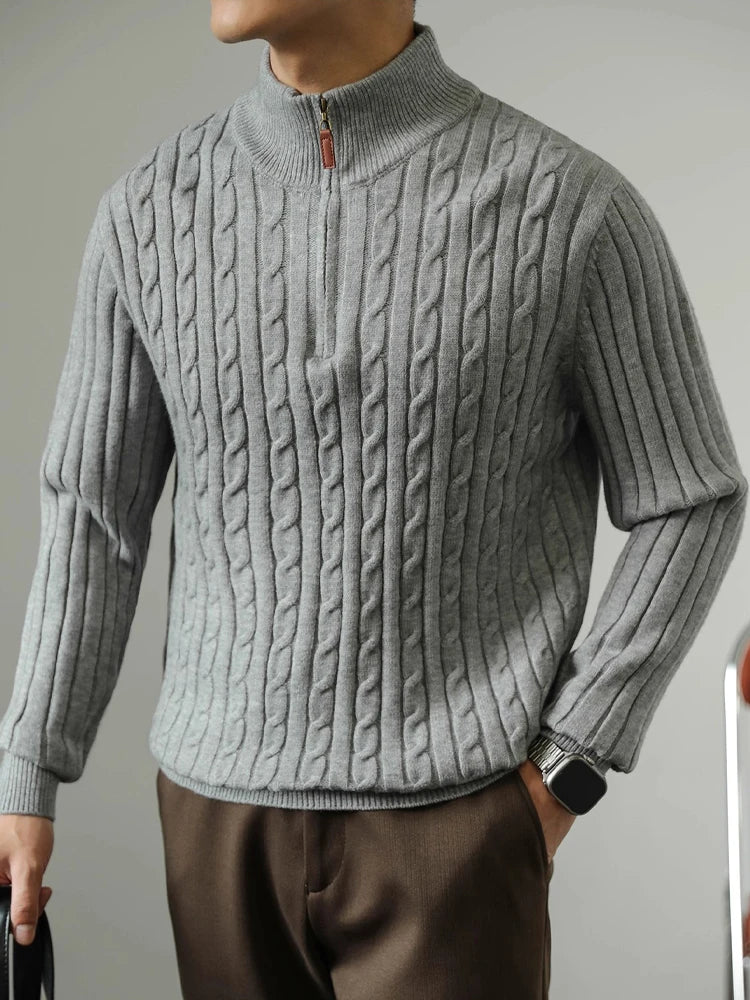Cable Knit Sweater Winter Half-Zip