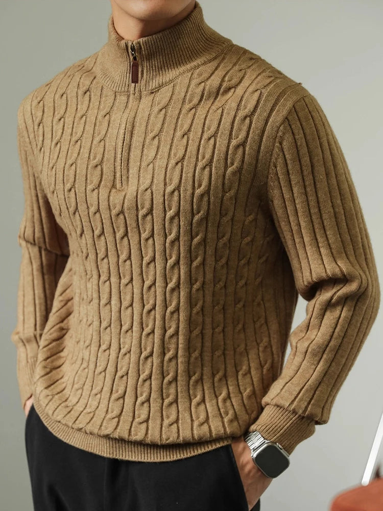 Cable Knit Sweater Winter Half-Zip
