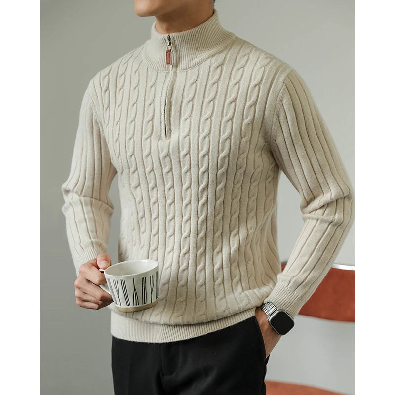 Cable Knit Sweater Winter Half-Zip