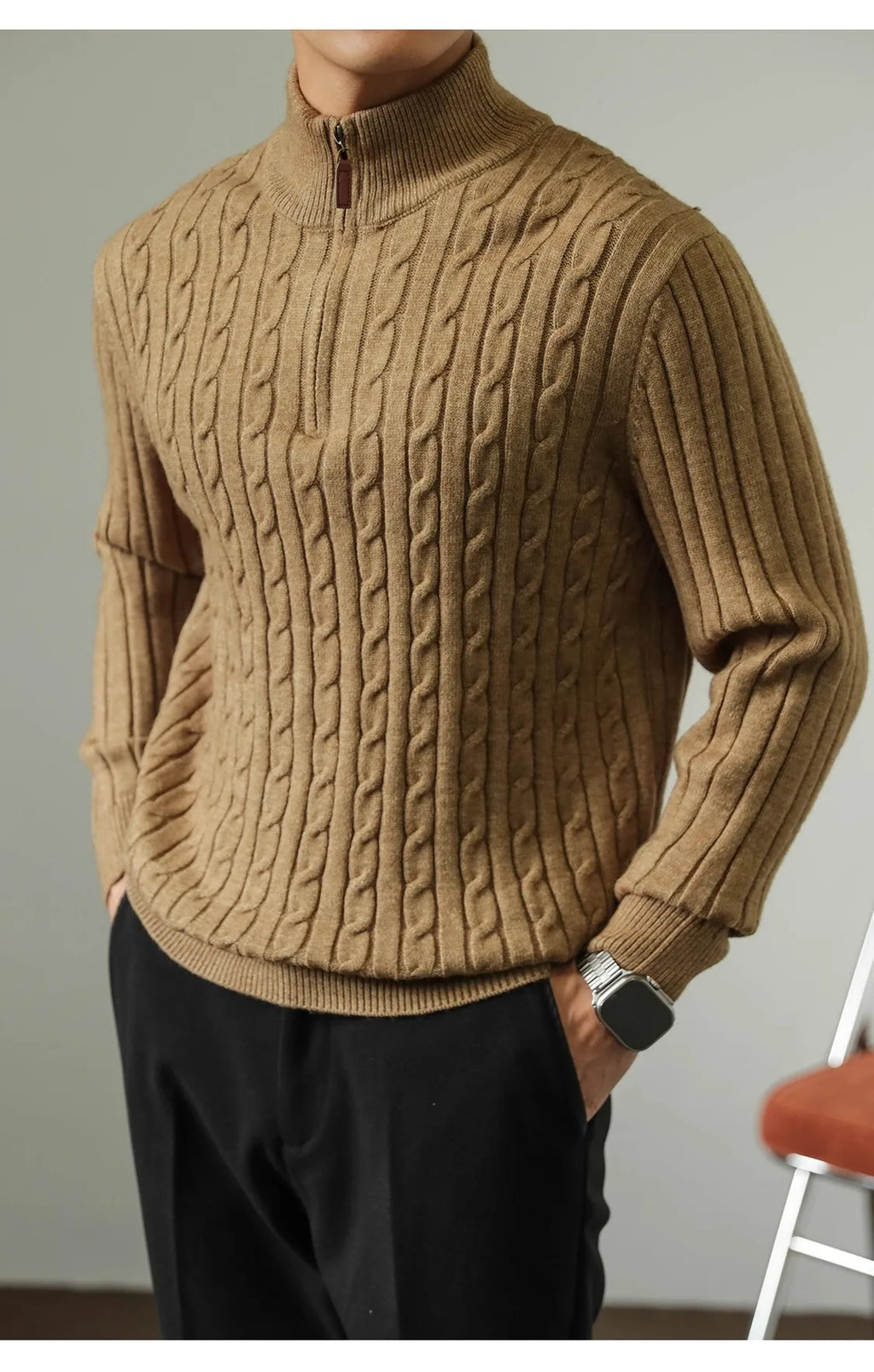 Cable Knit Sweater Winter Half-Zip
