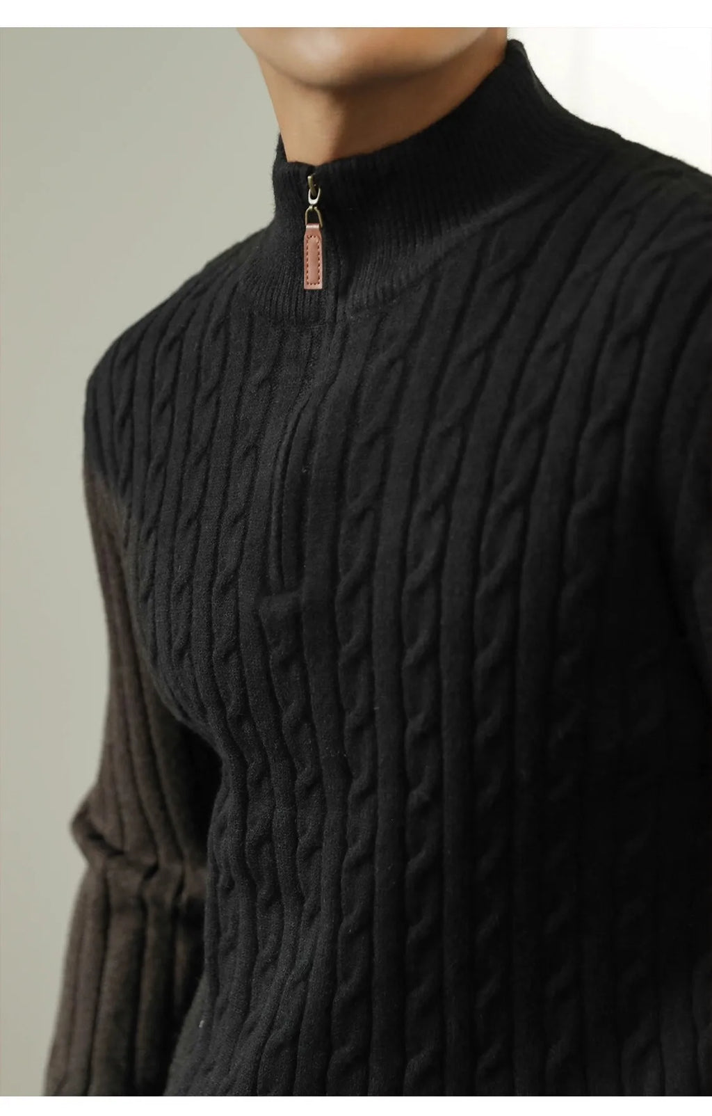 Cable Knit Sweater Winter Half-Zip
