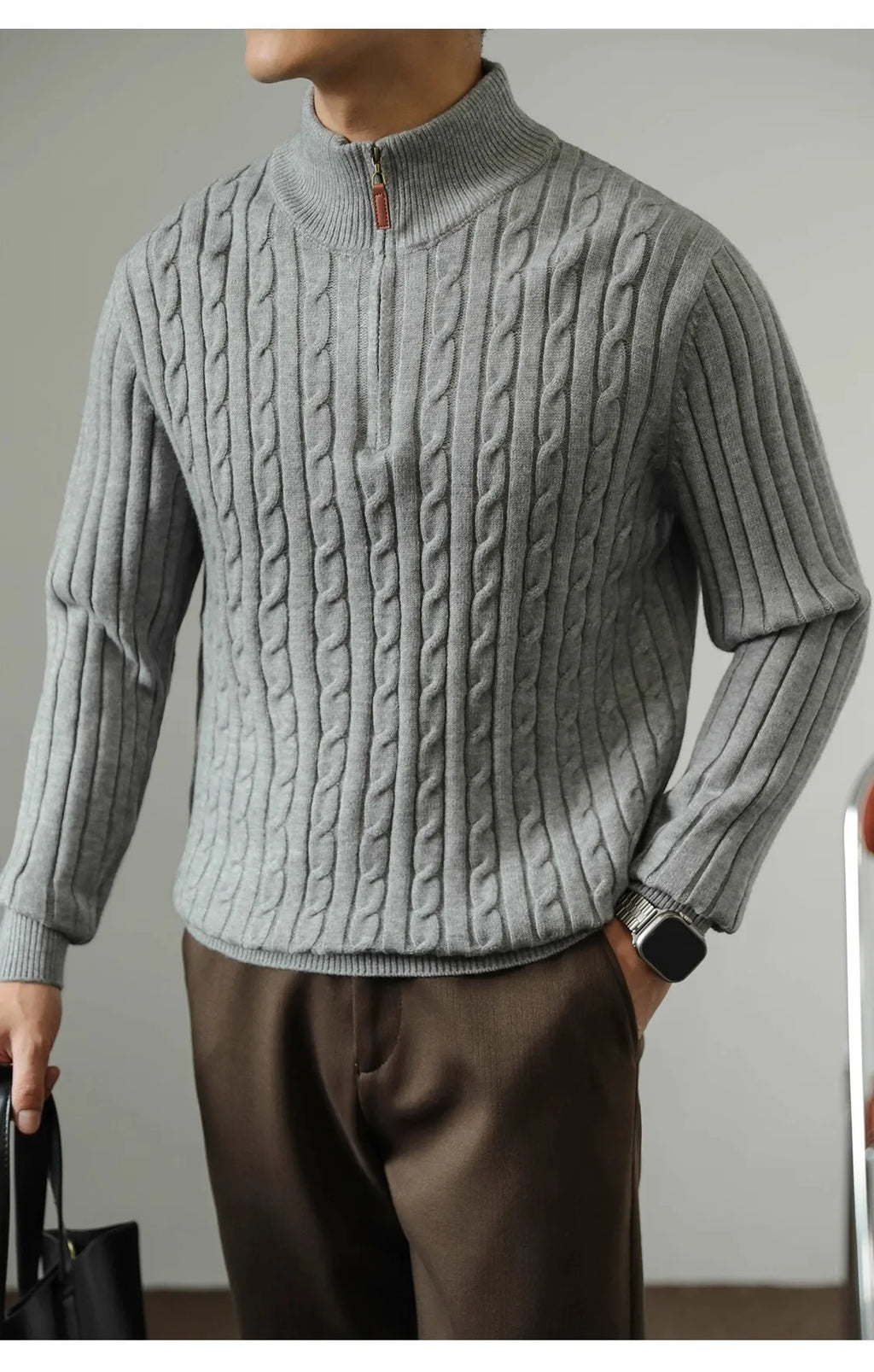 Cable Knit Sweater Winter Half-Zip