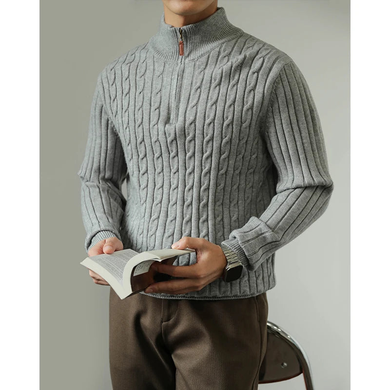 Cable Knit Sweater Winter Half-Zip